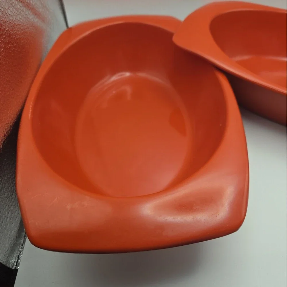Vintage PROLON Ware Orange Enamel Trays, set of 2   FLORENCE MASS. 9946